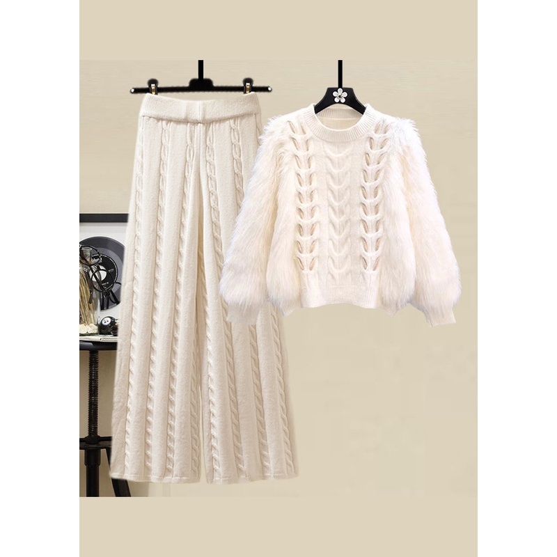 Style Apricot O Neck Sweaters And Skirts Knit Two Pieces Set Fall