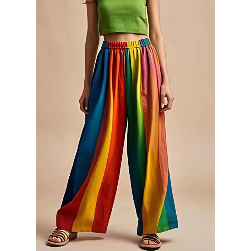Unique Photo Color Elastic Waist Patchwork Cotton Pants Summer