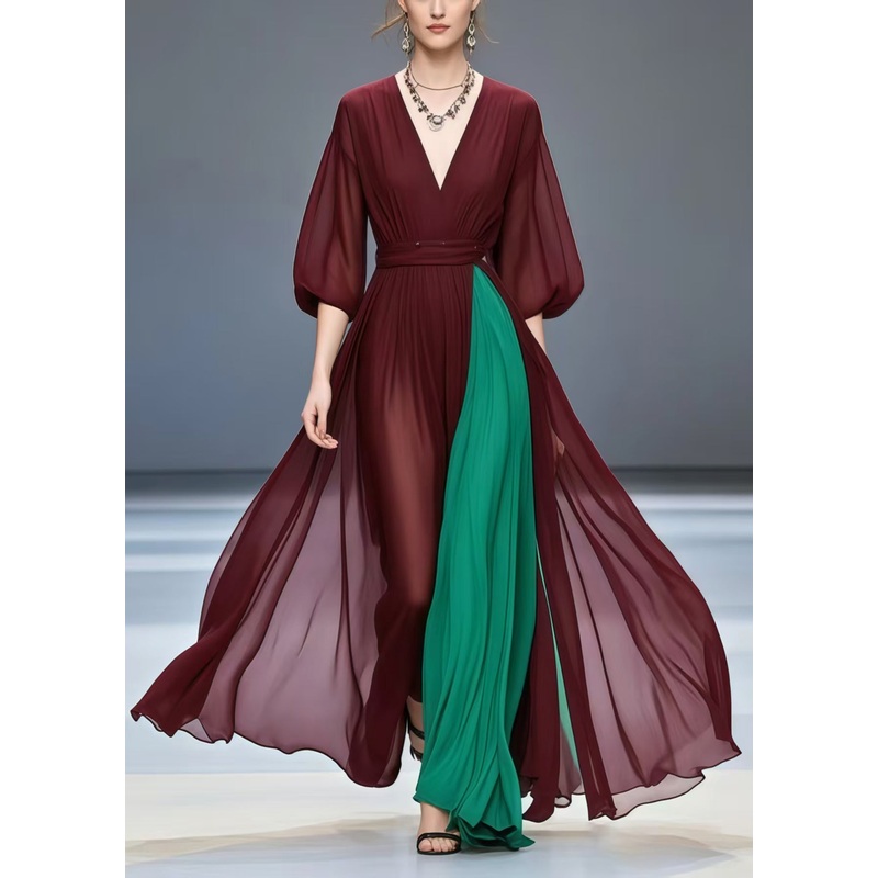 Vintage Mulberry Exra Large Hem Patchwork Chiffon Dress Summer