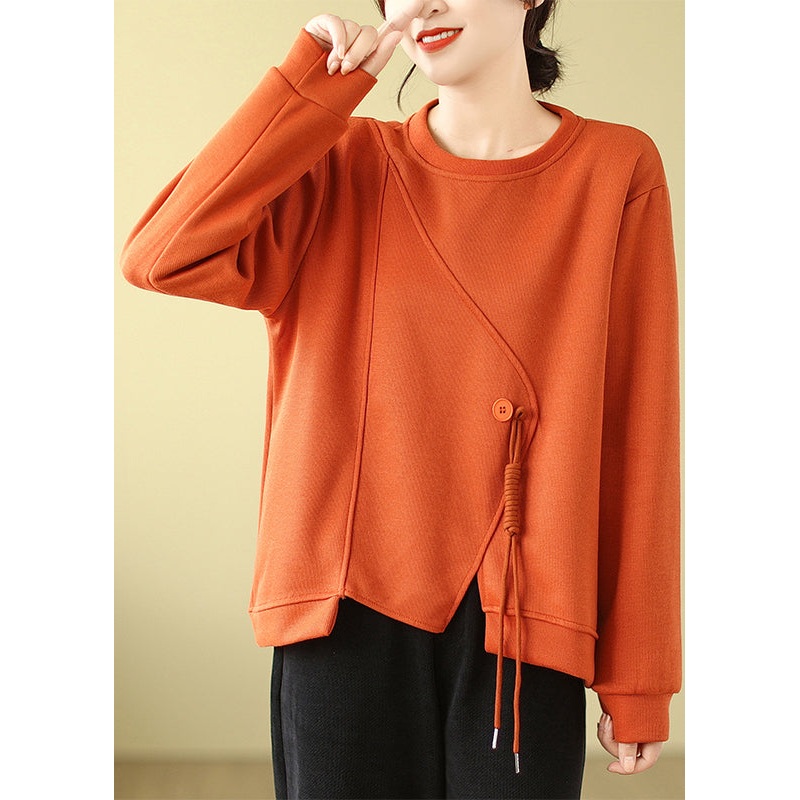 Women Casual Orange Tasseled Cotton Pullover Streetwear Top Fall