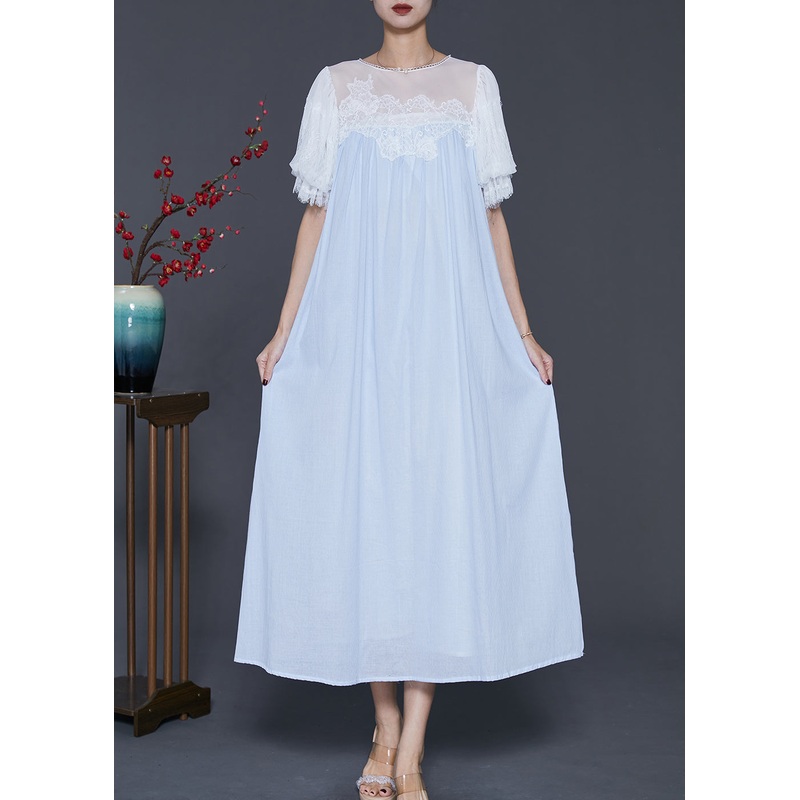 Beautiful Sky Blue Embroidered Patchwork Chiffon Vacation Dresses Summer