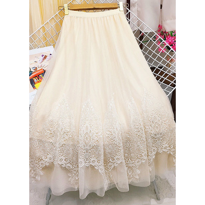 Bohemian Apricot Asymmetrical Patchwork Lace Tulle Skirt Summer