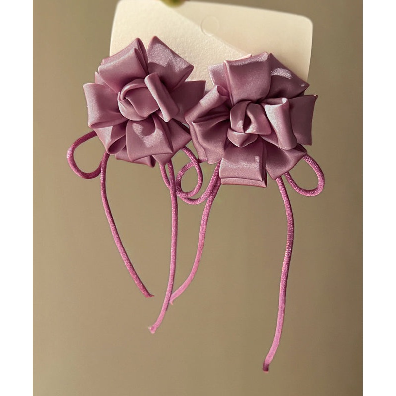 Handmade Purple Alloy Silk Floral Butterfly Tassel Drop Earrings