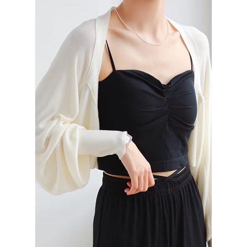 Handmade White O-Neck Ice Silk Knit Cardigans Spring