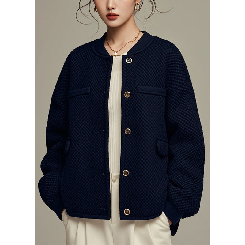 Loose Black Button Solid Cotton Coats Winter