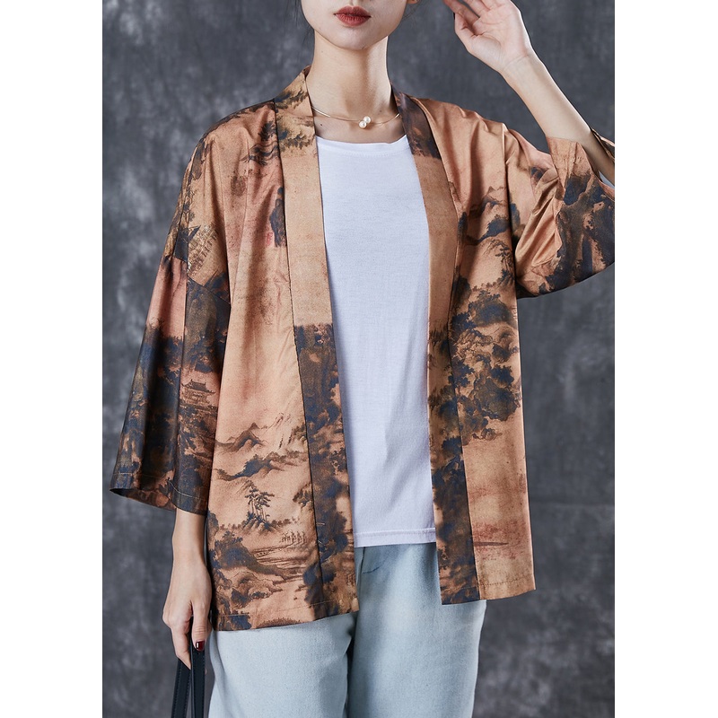 Original Design Khaki Oversized Print Cardigan Spring