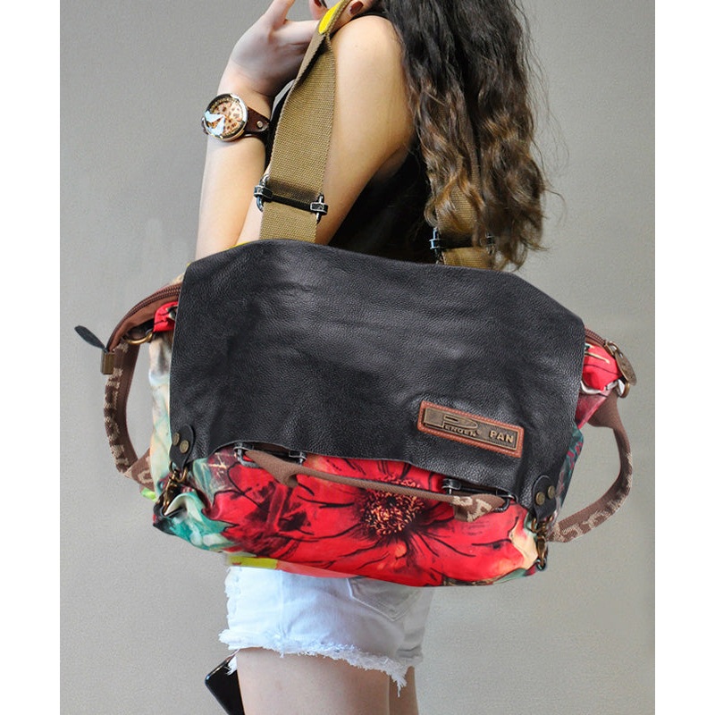 Original High-Capacity Patchwork Cowhide Outdoor Travel Shoulder Bag