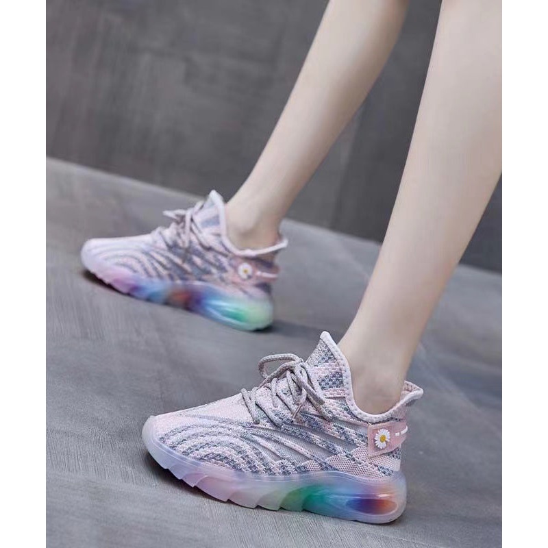 Pink Lace Up Splicing Breathable Mesh Platform Sport Shoes