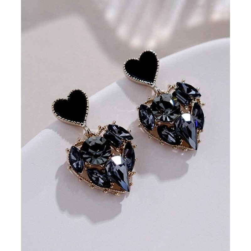 Stylish Black Alloy Love Zircon Drop Earrings