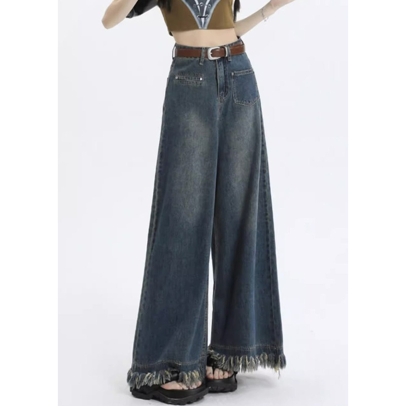 Stylish Blue Pockets High Waist Denim Pants Summer