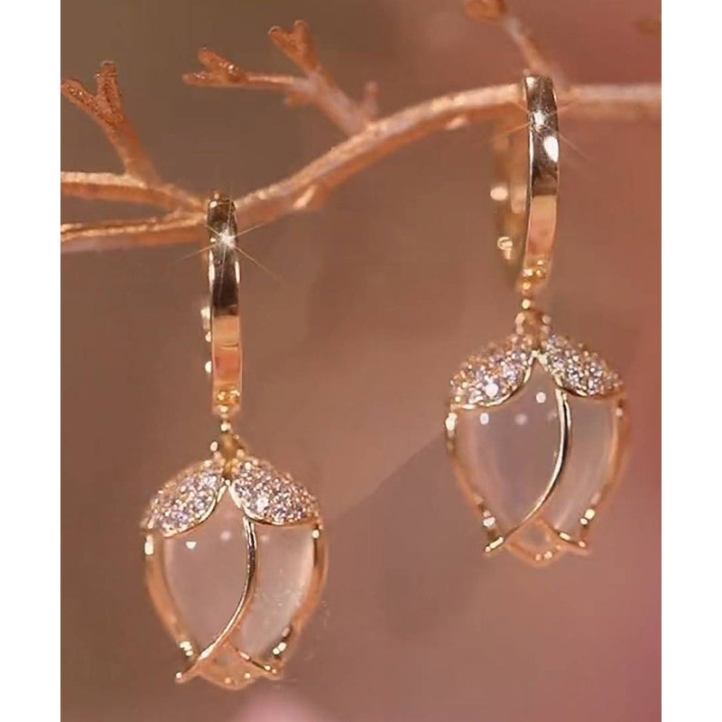 Stylish Gold Copper Overgild Cat’s Eye Stone Zircon Drop Earrings