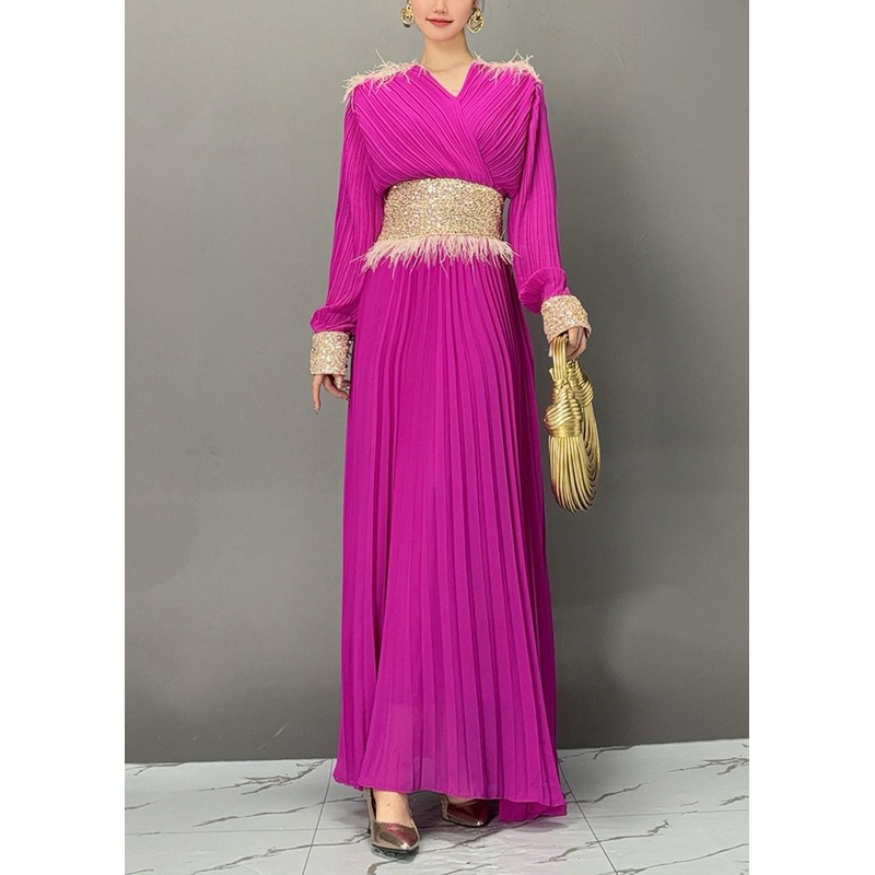 Stylish Purple V Neck Sequins Maxi Dresses Fall