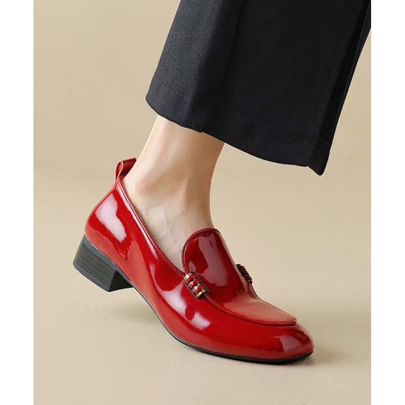 Stylish Splicing Chunky Loafer Shoes Red Sheepskin