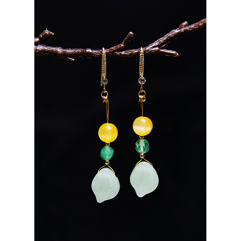 Unique Naturally Jade And Beeswax Drop Earrings