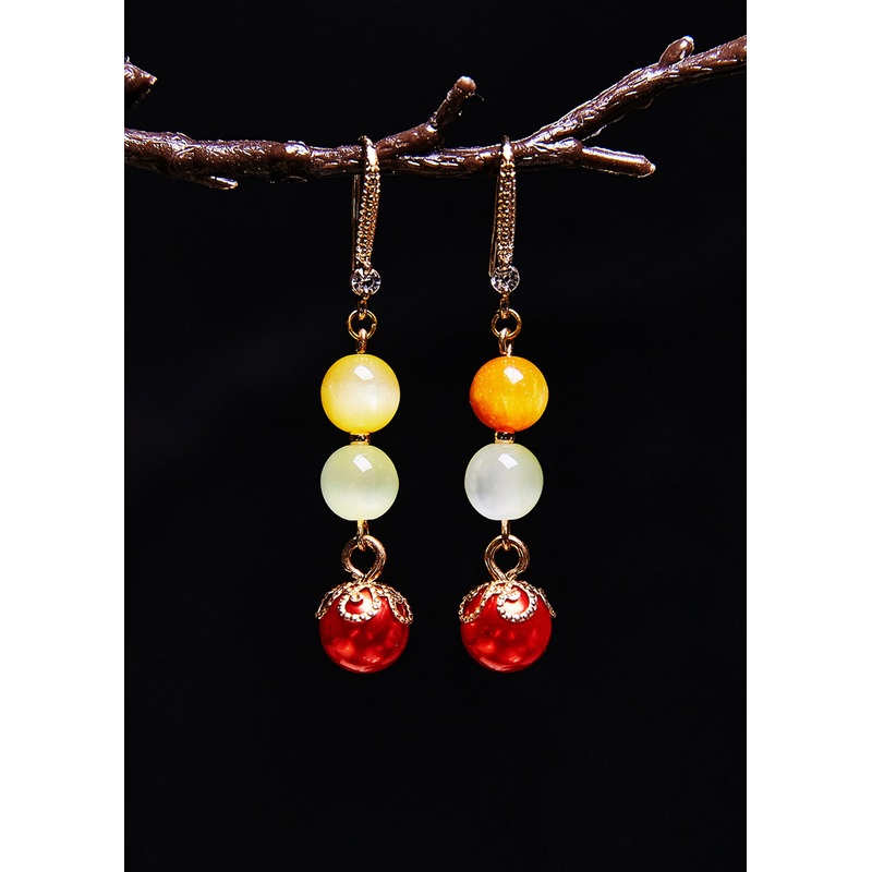 Vintage Jade Tassels Pearl Drop Earrings