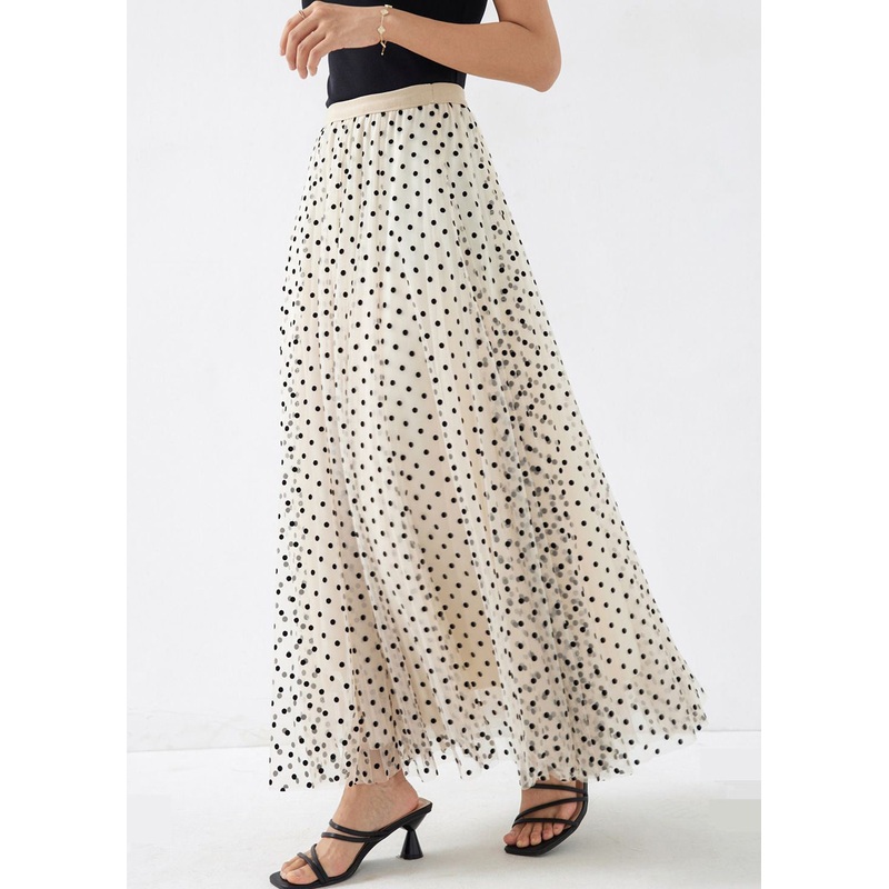 Apricot Print Loose Tulle Skirts High Waist Spring