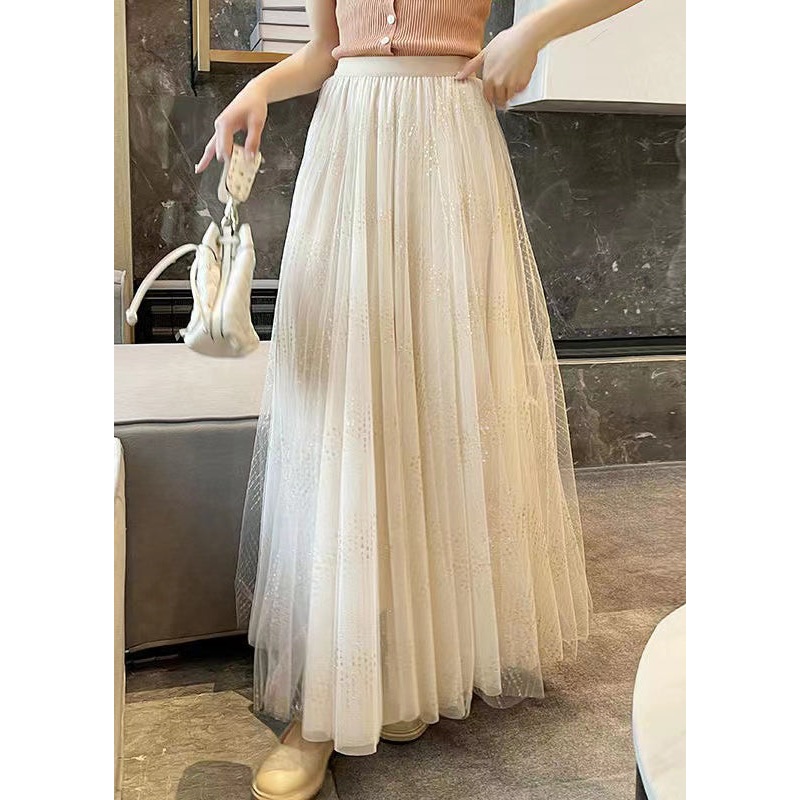 Art Apricot Solid Wire High Waist Tulle Skirts Summer