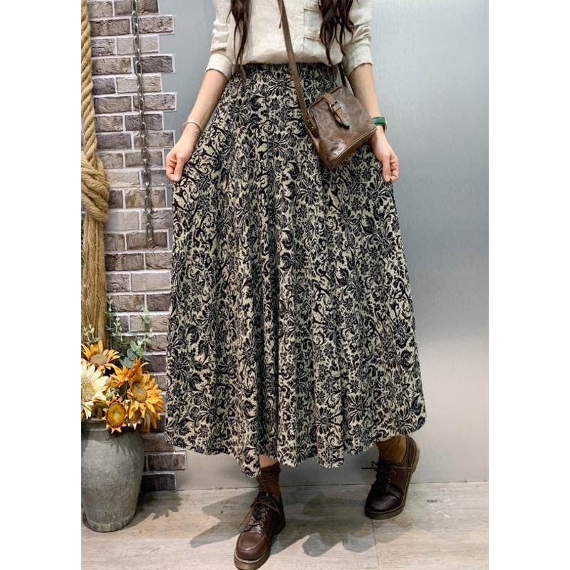 Black Print Loose Cotton Fall Skirts High Waist