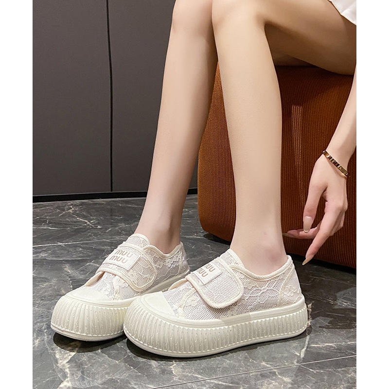 Casual Comfy Beige Breathable Mesh Splicing Flats