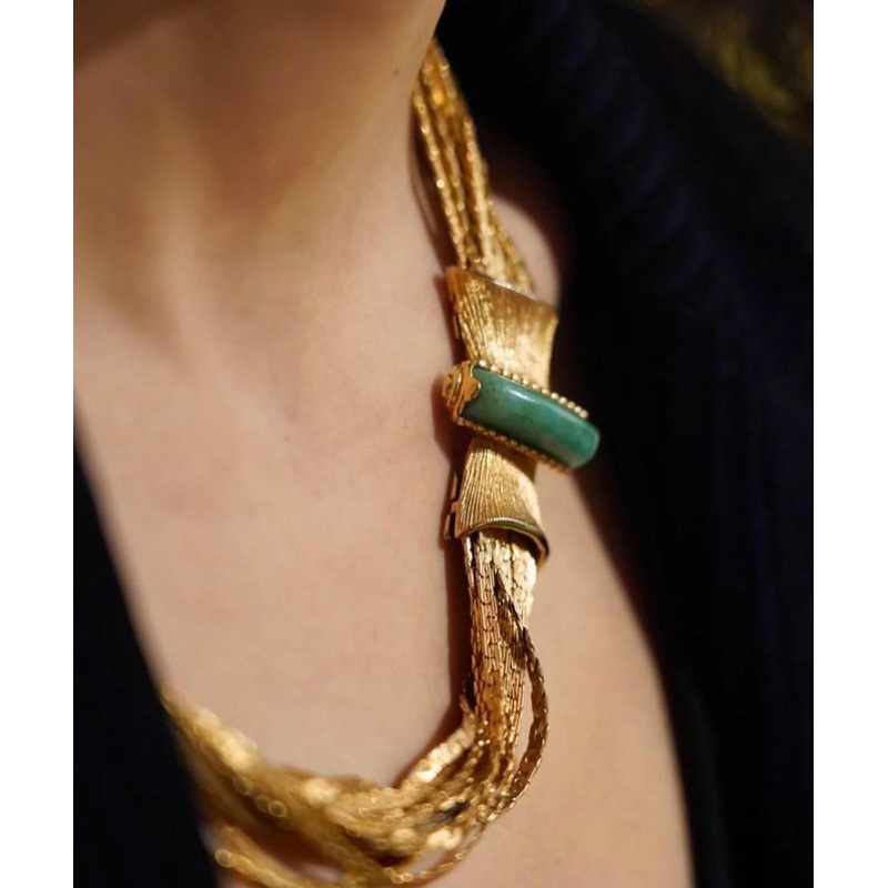 Classy Gold Layered Weave Jade Collar Necklace