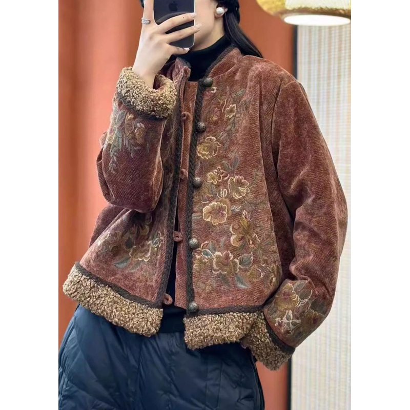 Coffee Teddy Faux Fur Patchwork Cotton Filled Coats Stand Collar Spring