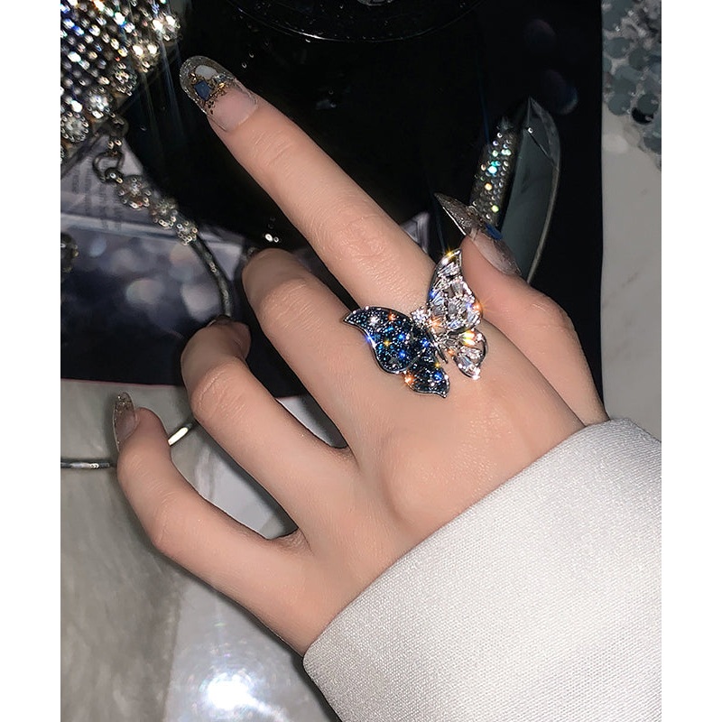 Fashion Blue Alloy Butterfly Zircon Rings