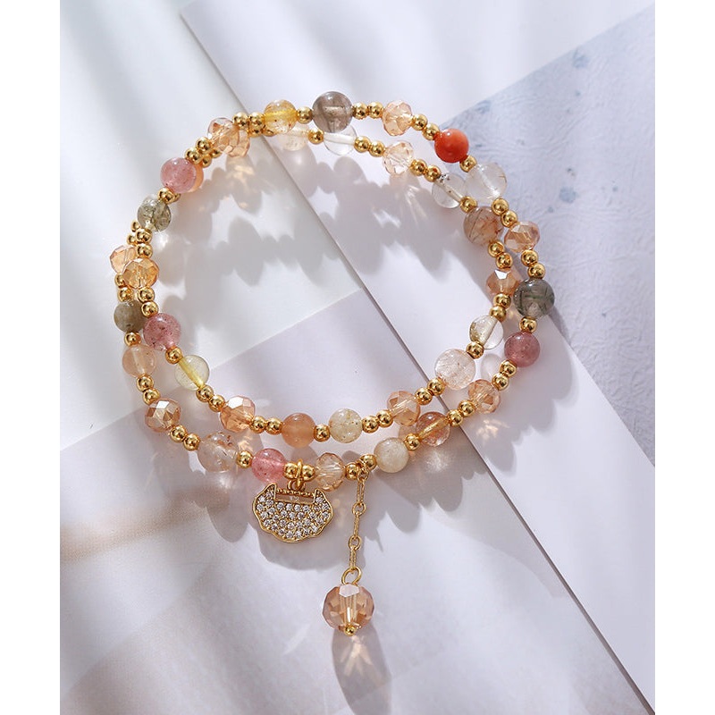 Fine Rainbow Copper Overgild Zircon Crystal Double Layer Tassel Charm Bracelet