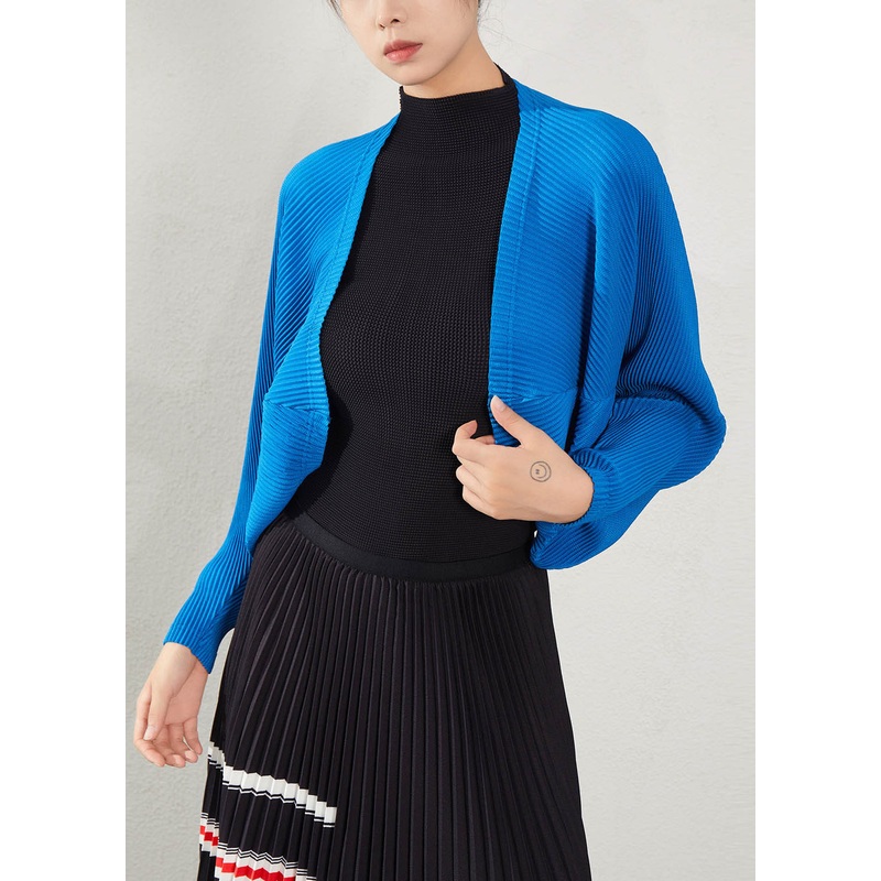 French Blue Short Knitting Cotton Cardigan Batwing Sleeve