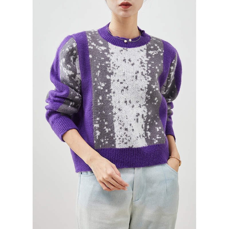 French Purple Tie Dye Warm Knit Sweater Winter