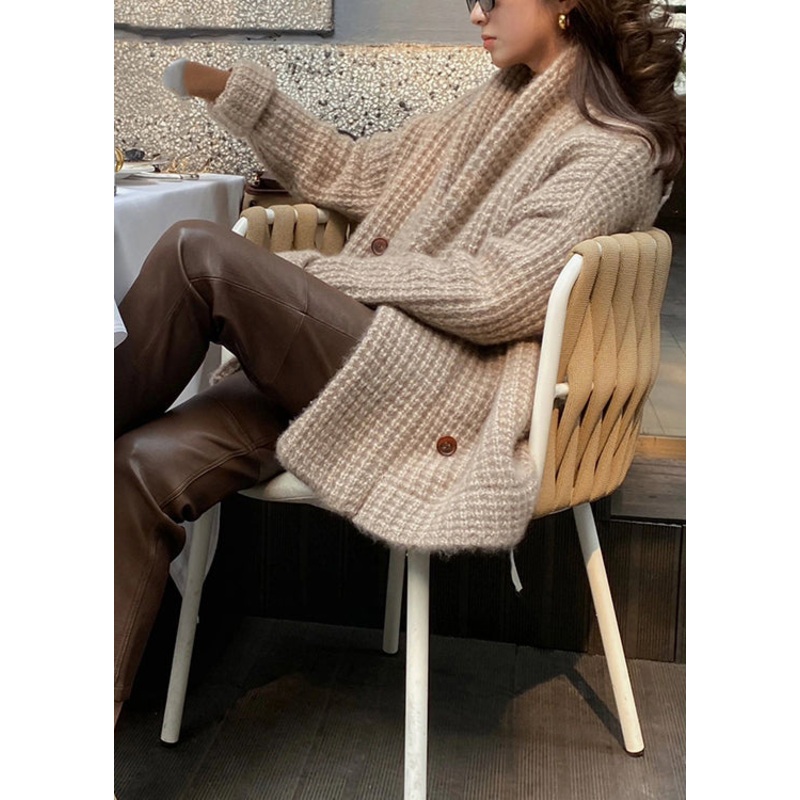 Modern Camel V Neck Button Knit Cardigan Fall