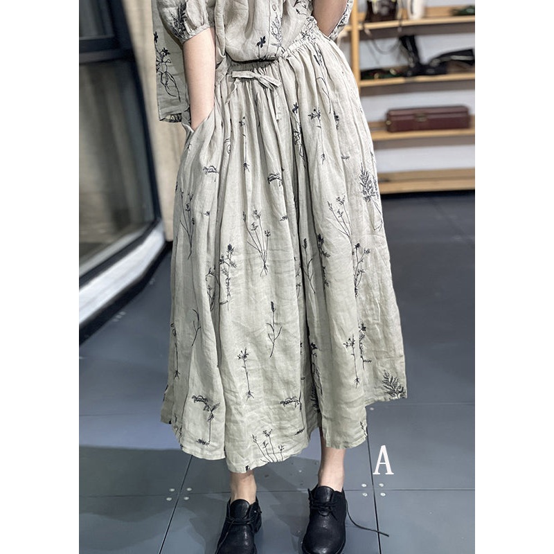 Plus Size Embroidered Pockets Elastic Waist Linen Skirt Summer