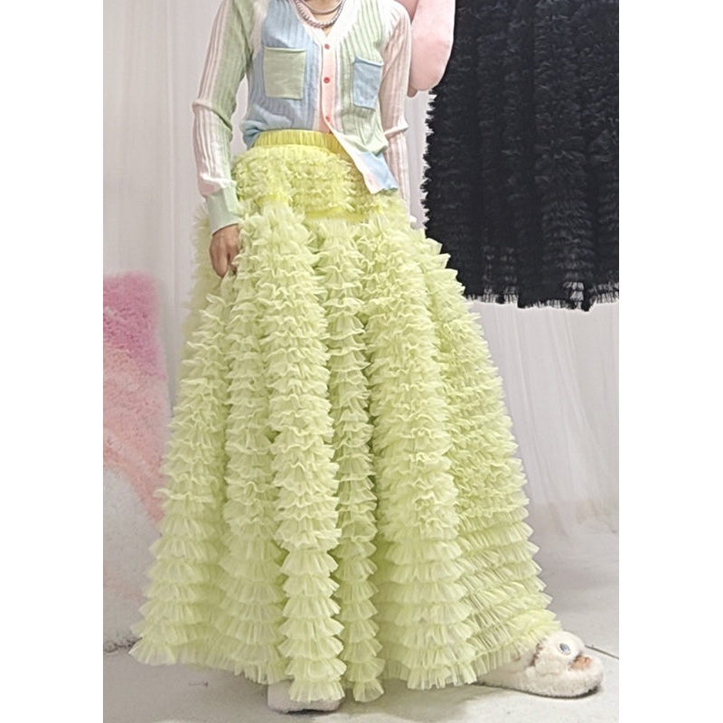 Style Light Green Layered Ruffled Patchwork Tulle Skirt Spring