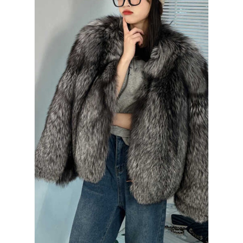 Stylish Black Grey Leather And Fur Coats Winter