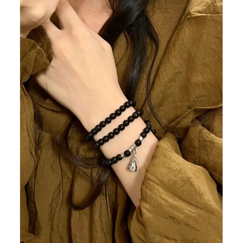 Unique Black Buddha Beads Blessing Bag Charm Bracelet