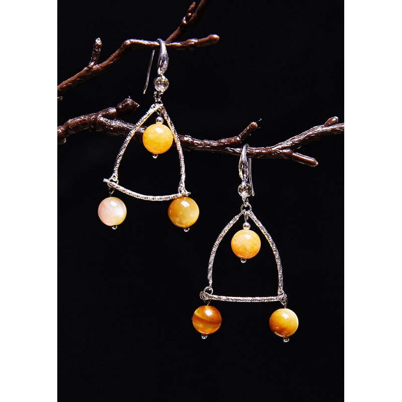 Vintage Light Yellow Gem Stone Original Design Drop Earrings