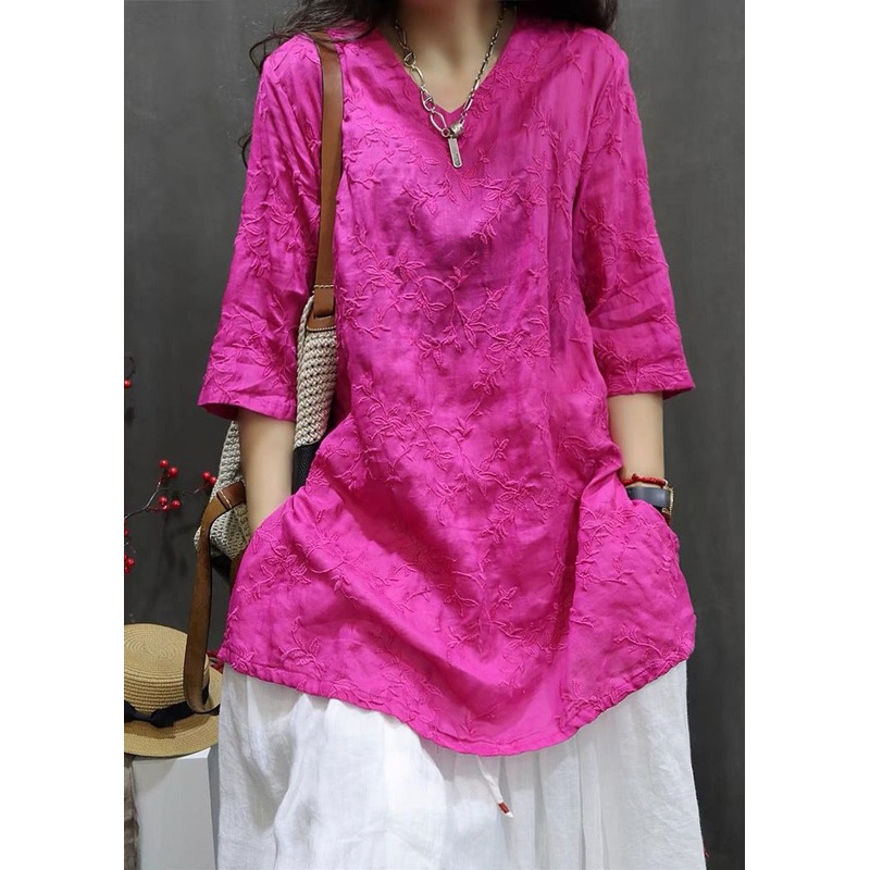 Vintage Rose V Neck Embroidered Side Open Top Spring