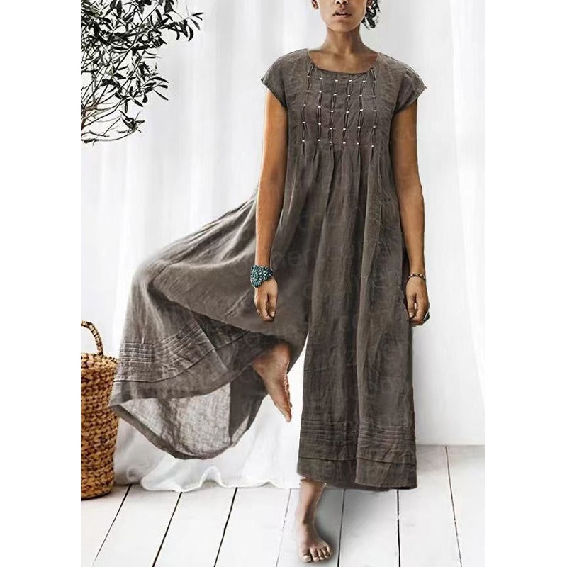 Women Dark Grey Solid High Waist Cotton Jumpsuits Summer