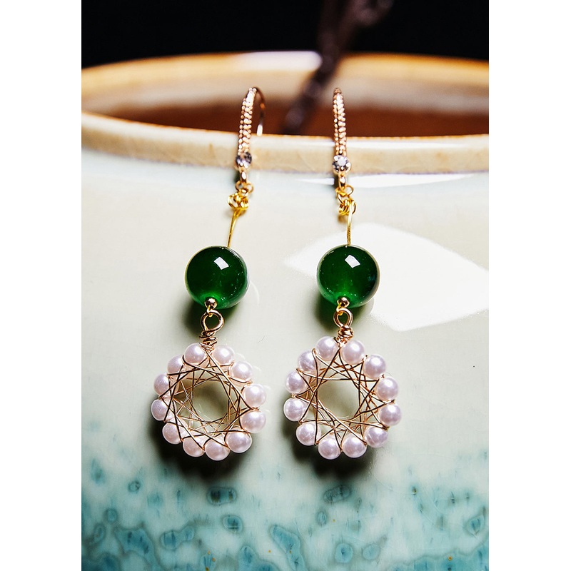 Art Floral Hoop Pearl Turquoise Drop Earrings