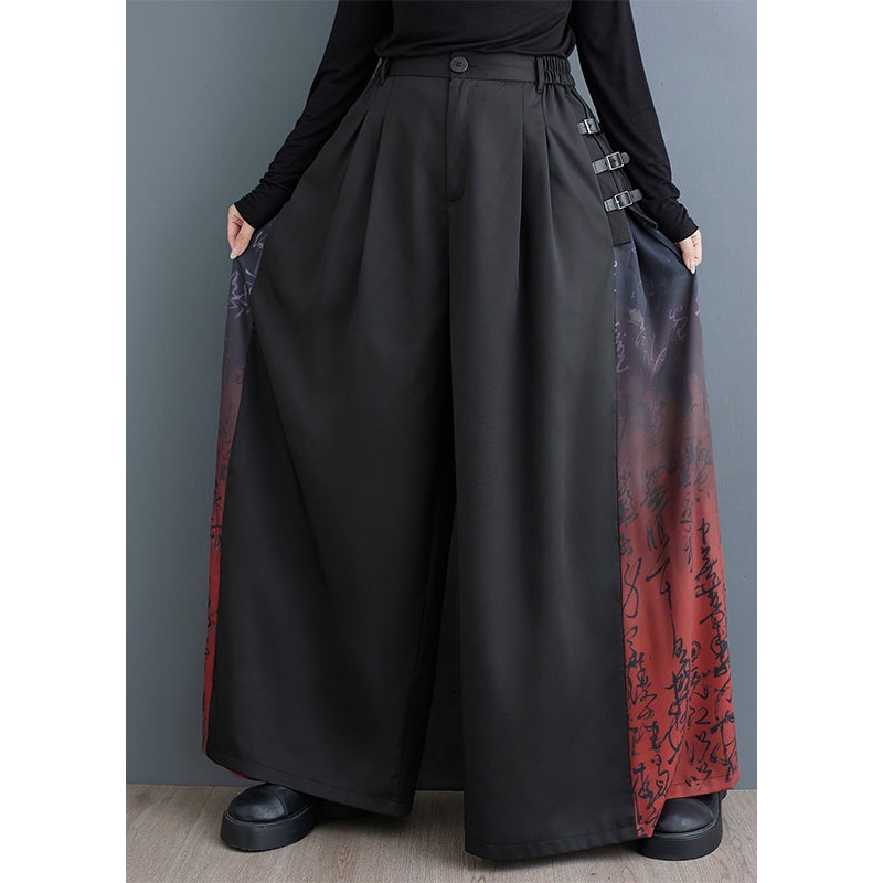 Bohemian Black Oversized Patchwork Cotton Wide Leg Pants Fall