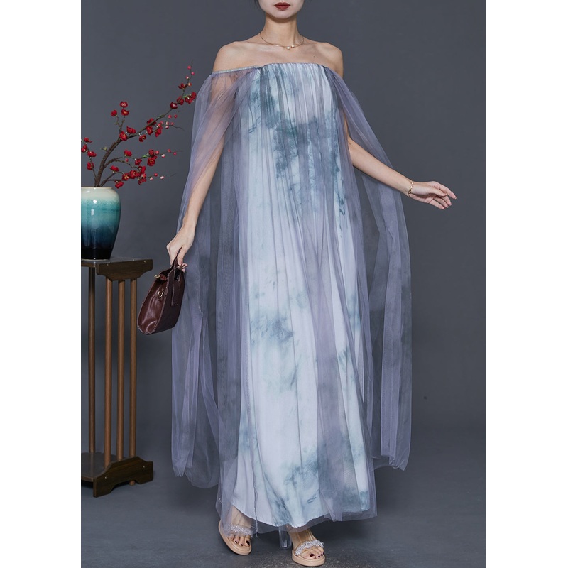 Bohemian Cold Shoulder Tie Dye Tulle Holiday Dress Spring