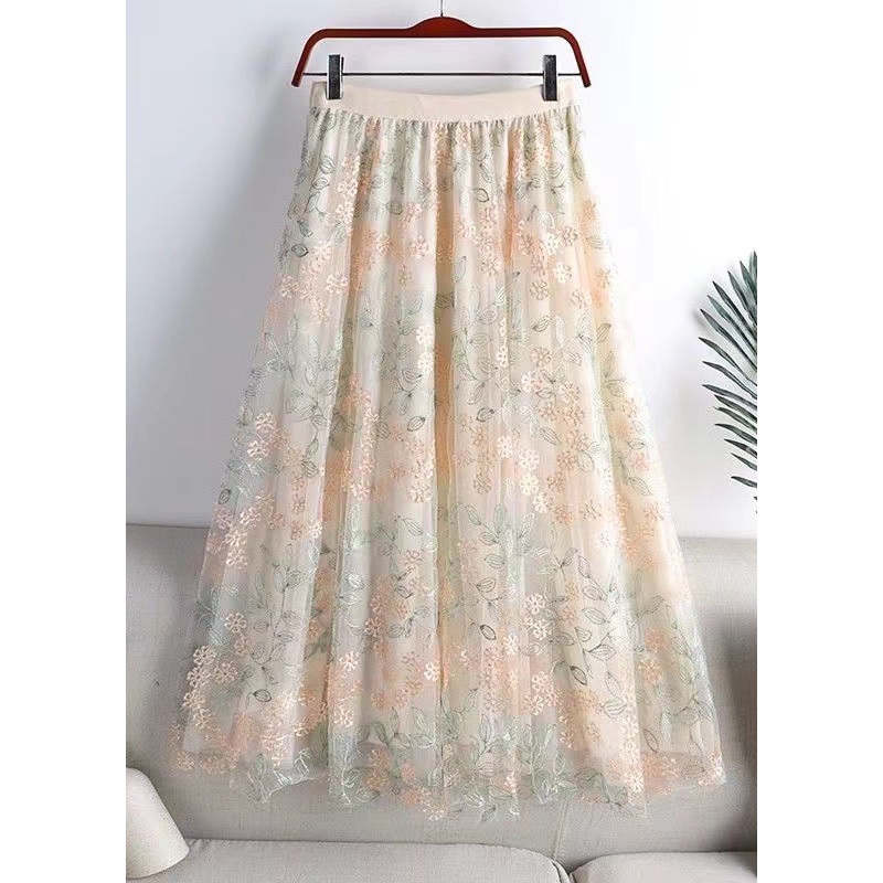 Boutique Apricot Embroidered Elastic Waist Tulle Skirts Spring