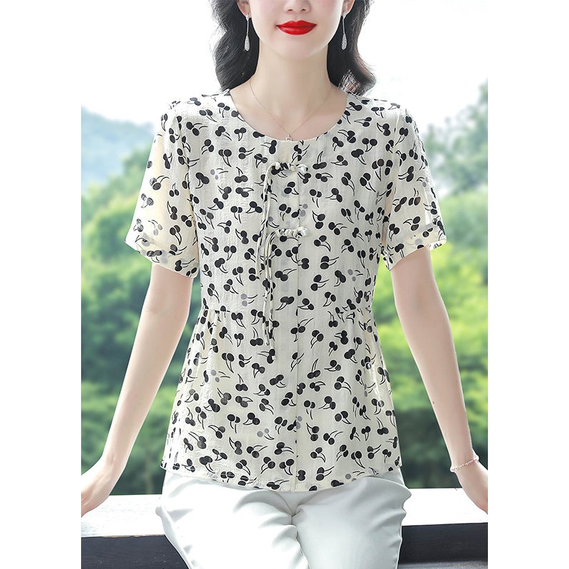 Casual O-Neck Tasseled Print Chiffon Blouses Summer