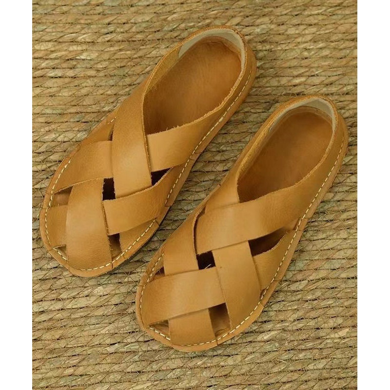 Comfortable Hollow Out Sandals Ginger Cowhide Leather