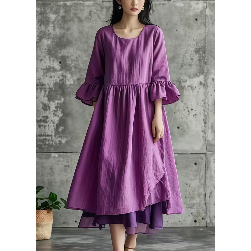 DIY Purple Asymmetrical Patchwork Cotton Long Dress Summer