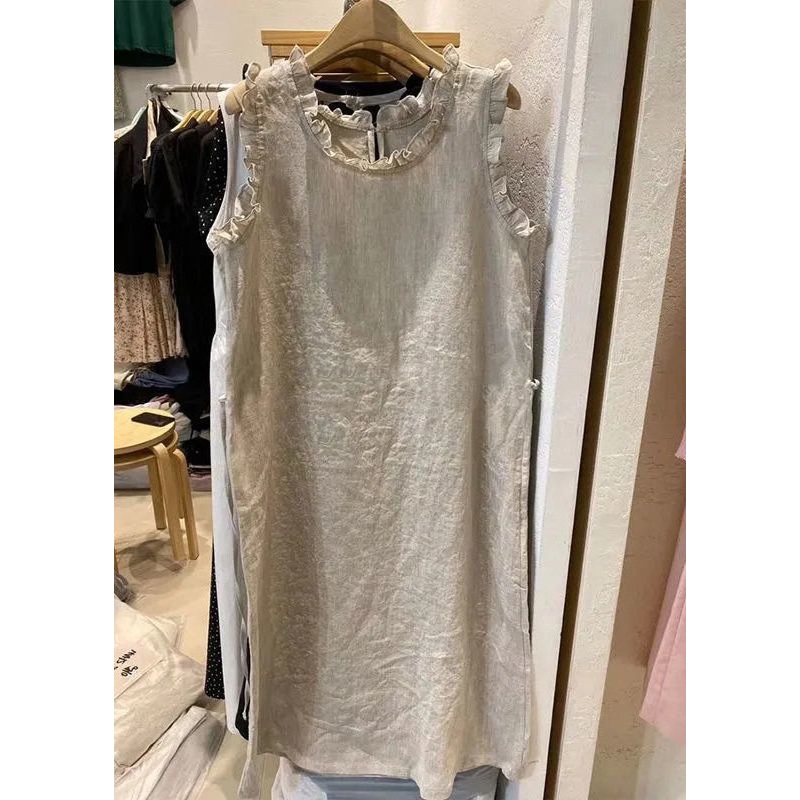 Fashion Loose Beige Ruffled Cotton Dresses Summer