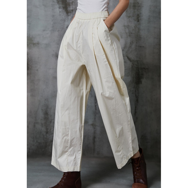 French Milk White Oversized Cotton Harem Pants Trousers Summer