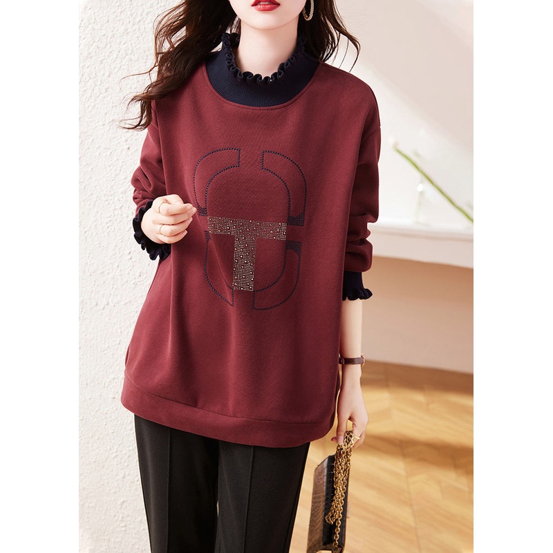 Loose Mulberry Ruffled Warm Fleece Sweatshirts Top Winter