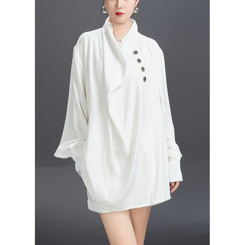 Loose White Turtleneck Solid Cotton T Shirts Long Sleeve