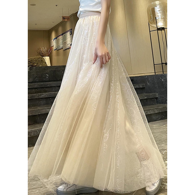 New Apricot Wrinkled  Print High Waist Tulle Skirts Summer