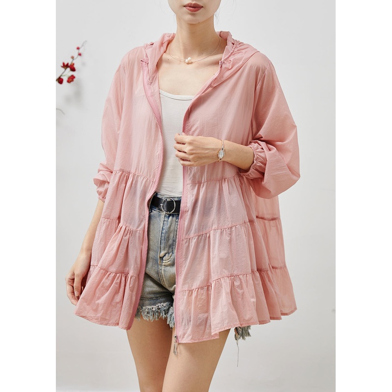 Pink Spandex UPF 50+ Coats Hooded Wrinkled Summer